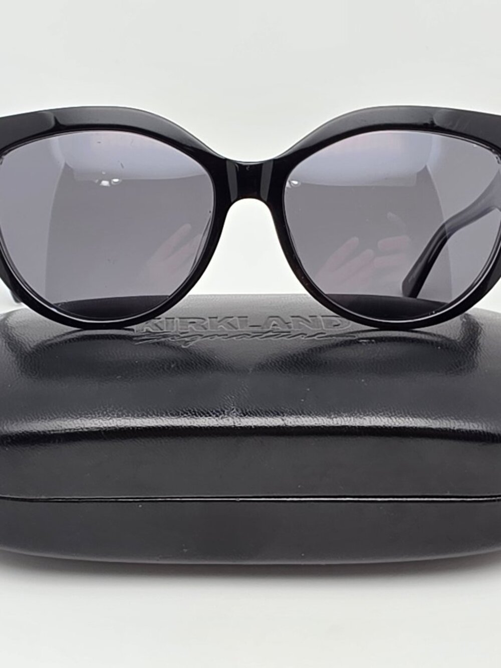 Kirkland Signature M49 Black on Crystal Frame Polarized Grey Cat Eye Sunglasses